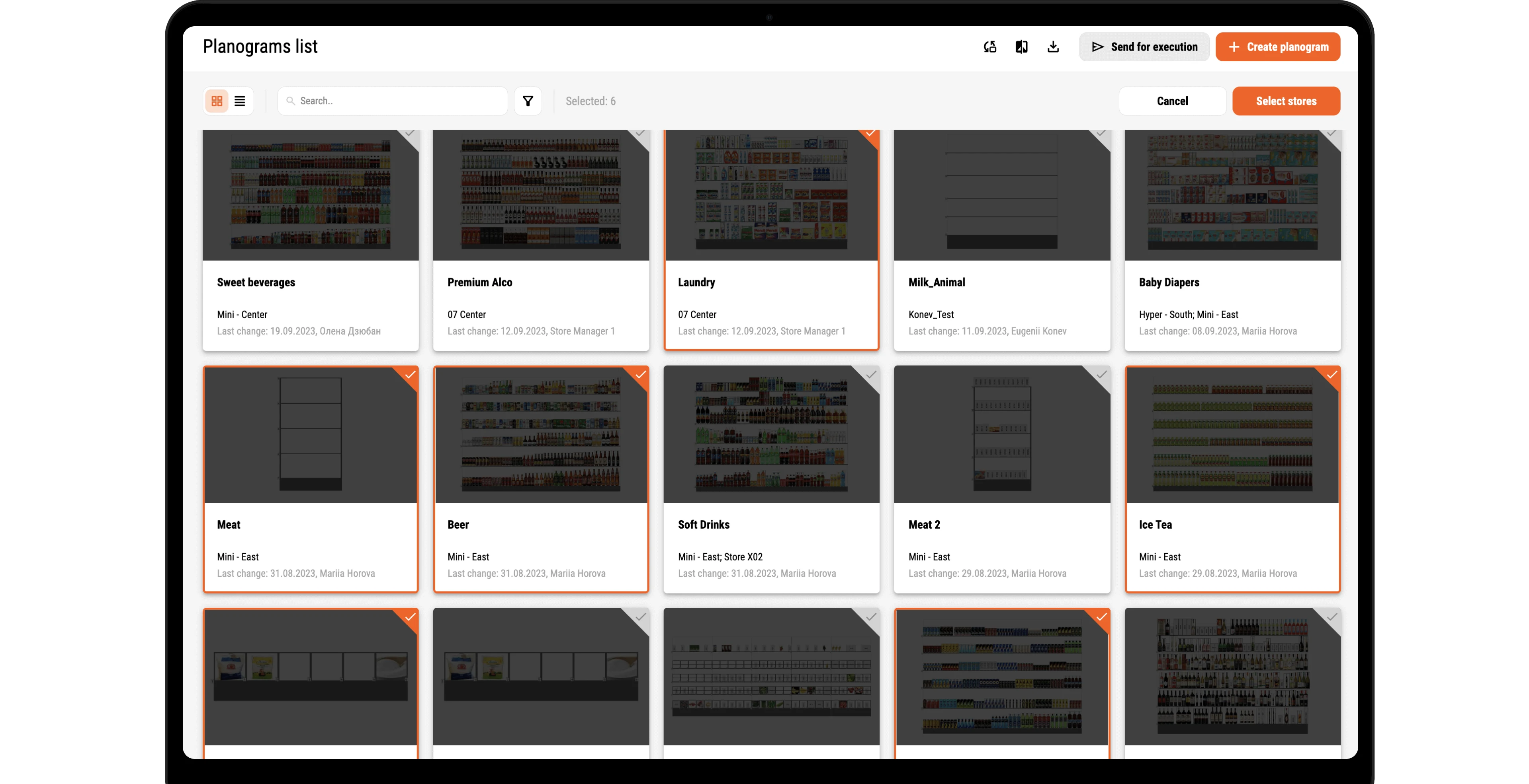 Sending planograms